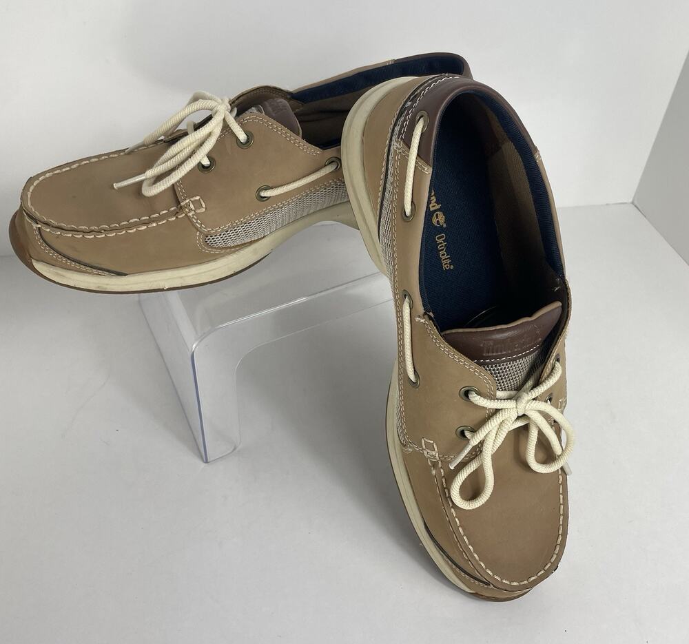 Timberland Beige 2 Eyed Deck/Boat Shoes Size 10 Men's Leather w/Mesh Accents